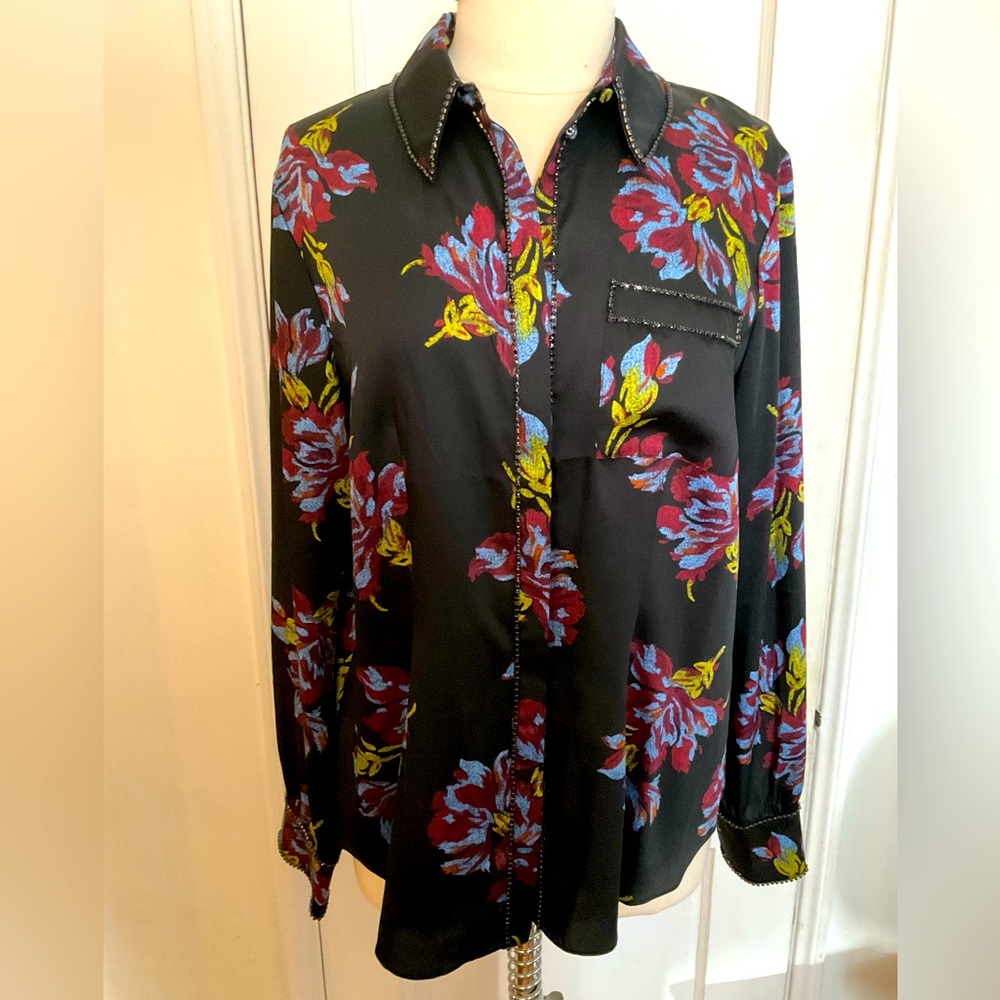 Cinq a Sept Blanche Floral Button-Up Shirt Blouse Sz XL new with tags